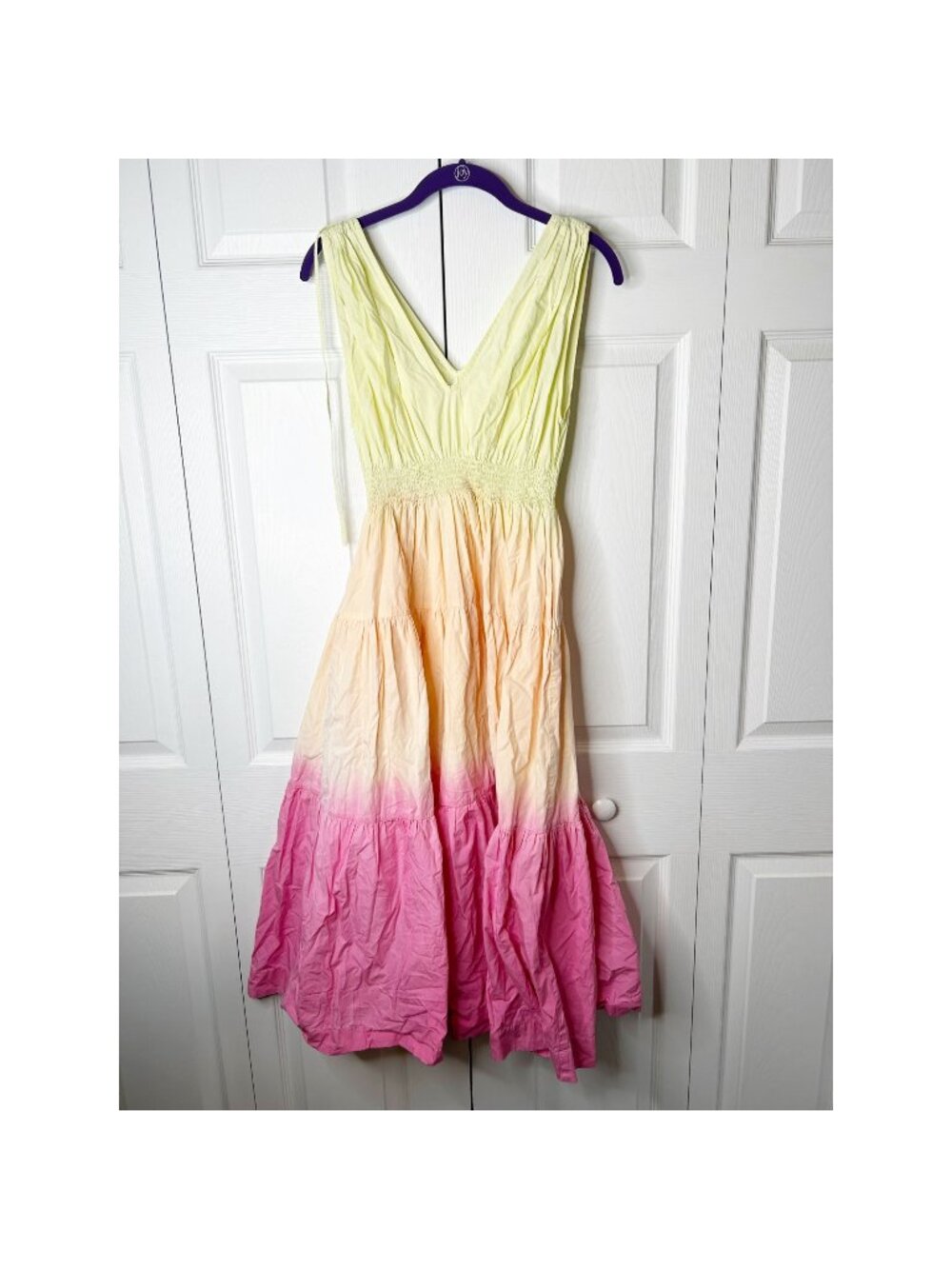 S/W/F Sunset Tiered White Orange Pink Tie Dye Maxi Dress Women's Size Small S